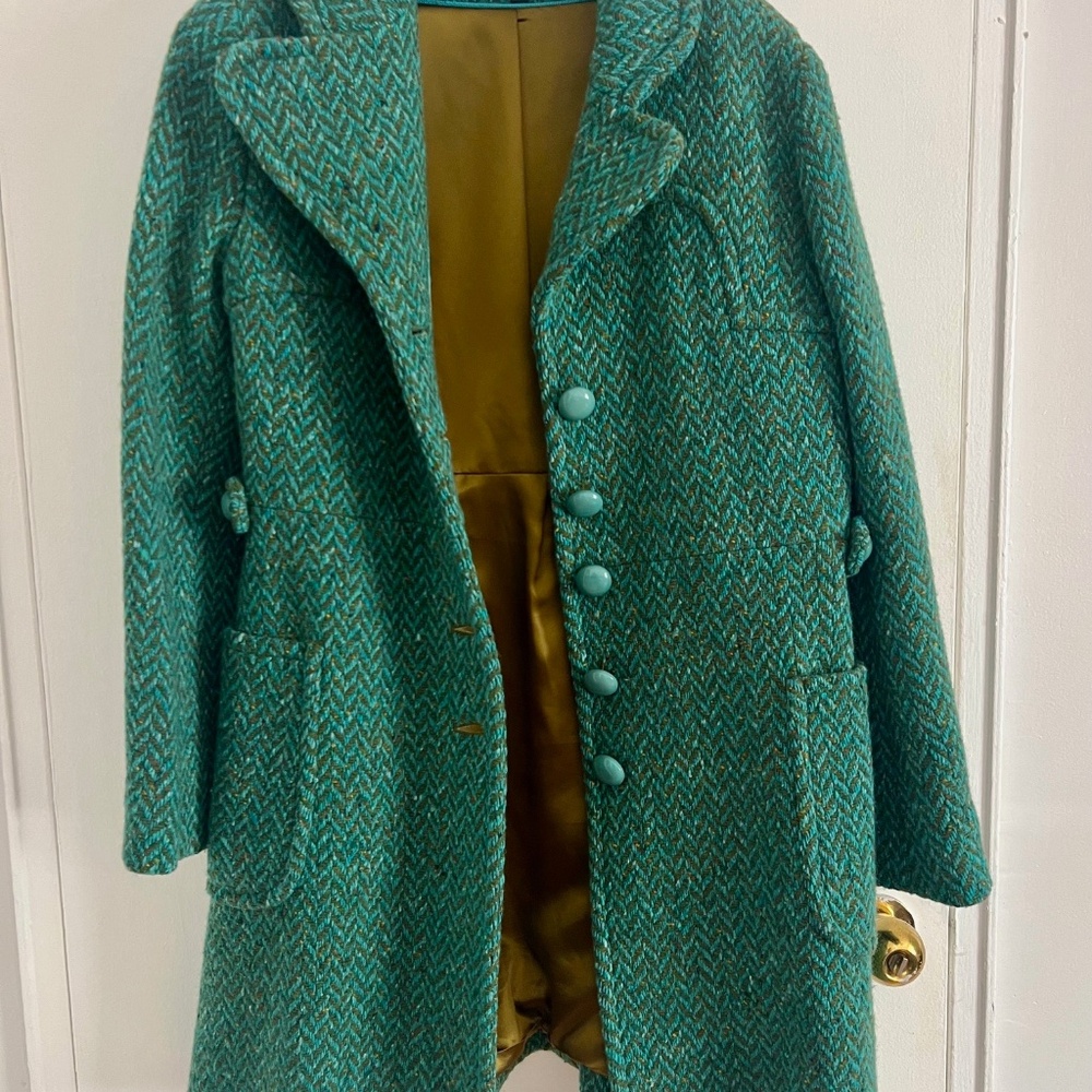 Jungal - Women's Classic Turquoise/Green Tweed Coat (12) - Picture 7 of 9